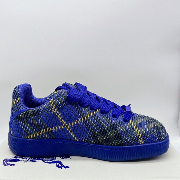 Burberry Box Knit Low Up Men’s Sneakers Blue Check Lace Up EU 45 US 12 - Picture 9 of 12